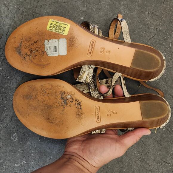 Coach Snakeskin Sandals Women's 9.5 B Brown Python  Embossed Wedge Sandal - Picture 4 of 7